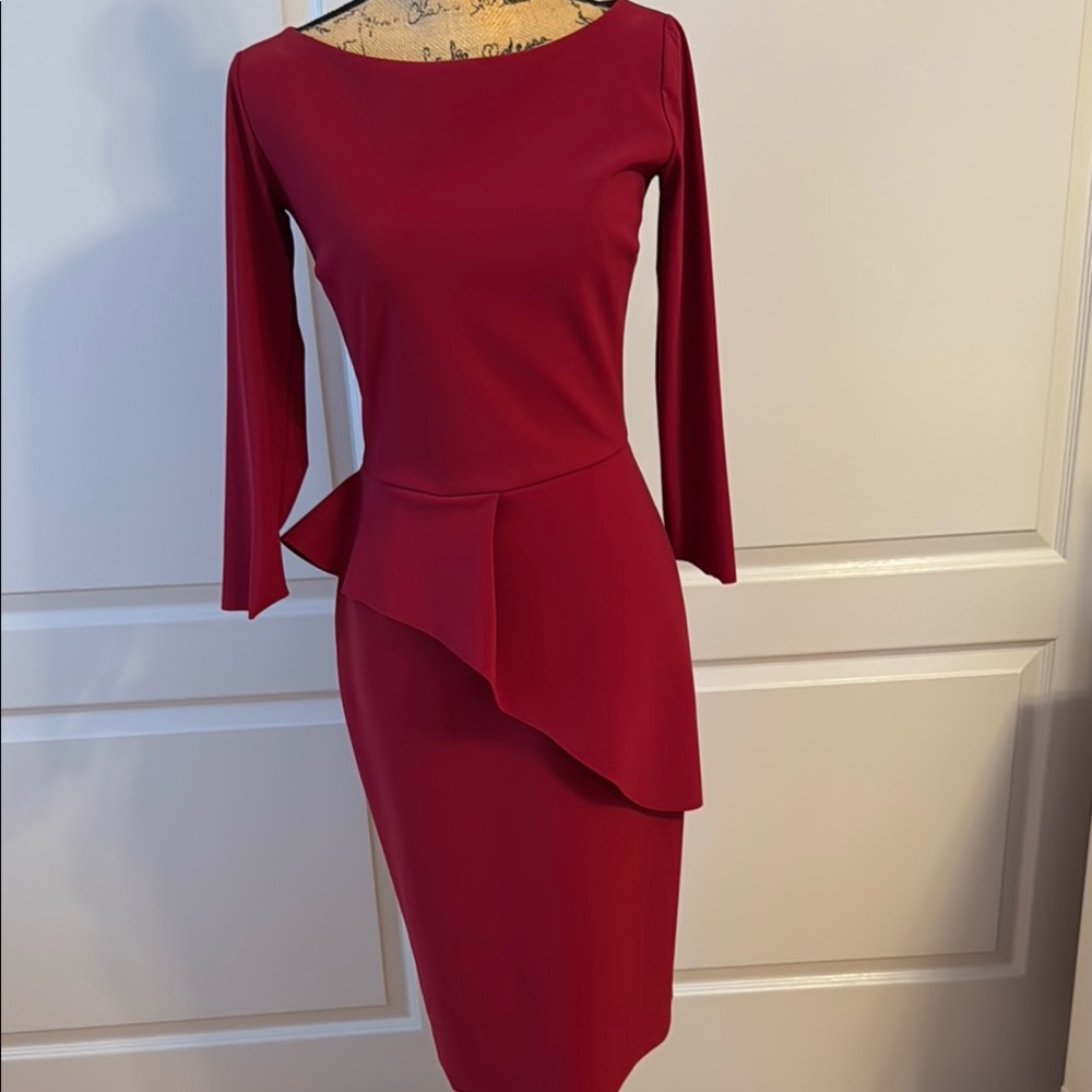 Chiara Boni Red Peplum Long Sleeve Dress